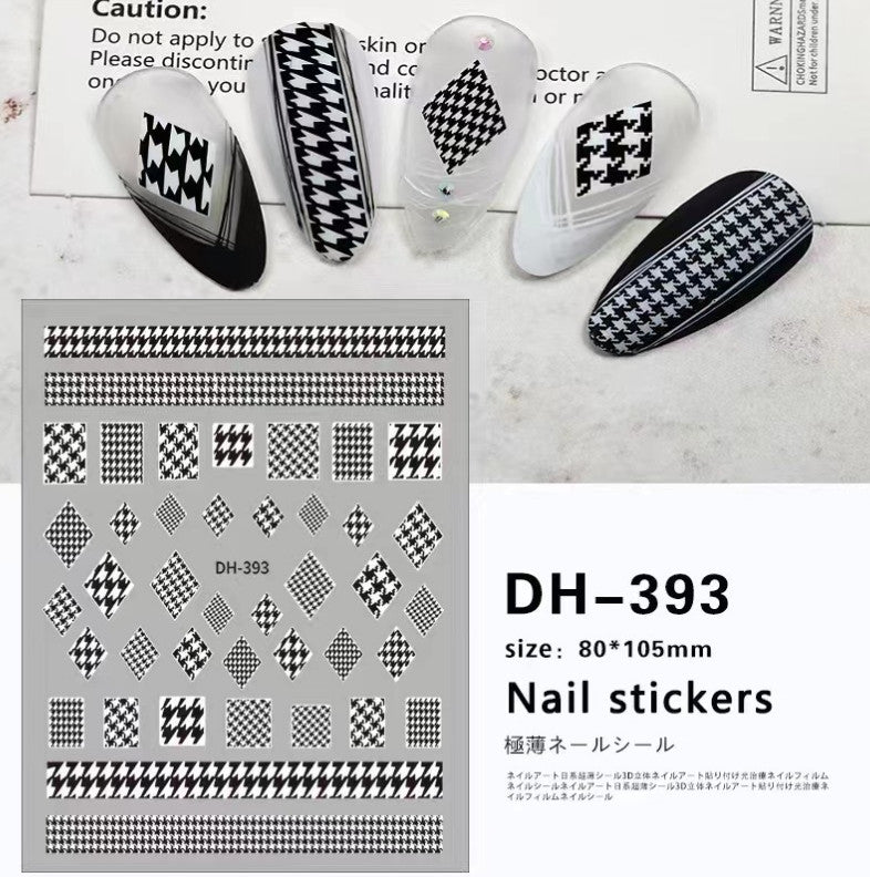 Nail Art 3D Sticker Sheets for Manicure Decals - White Black Lace Butterfly Heart