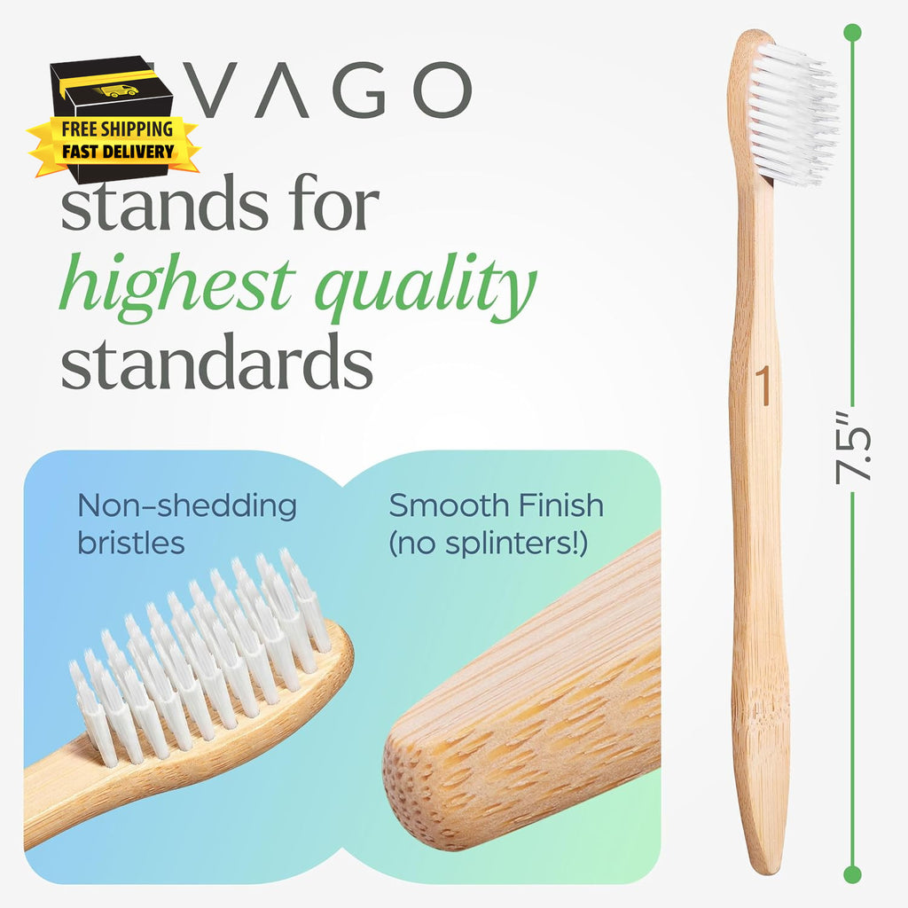 Extra Soft Adult Toothbrushes 10-Pack with Bamboo Handles & Flossing Effect