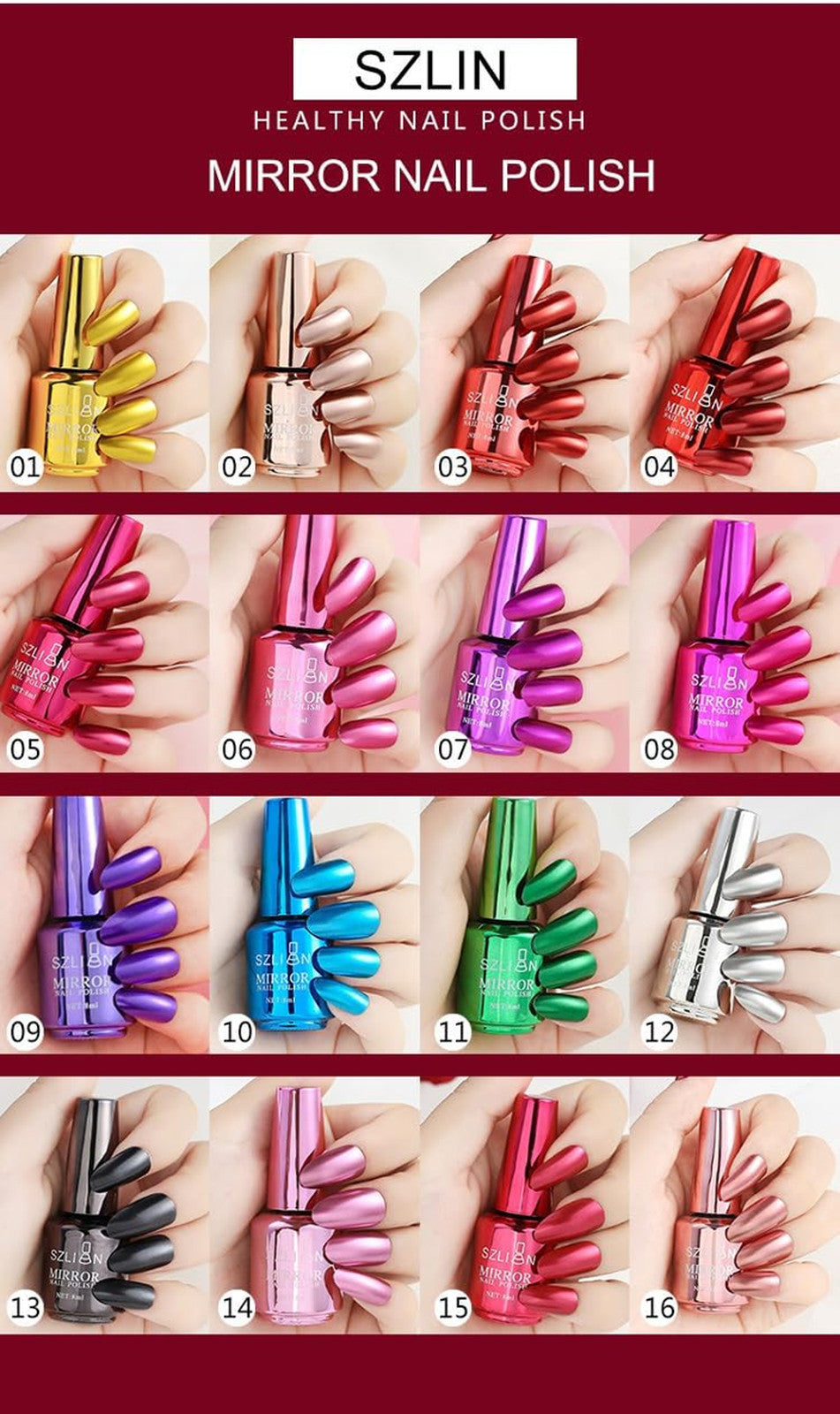 Light Pink Metallic Mirror Nail Polish - Long-Lasting Quick Dry 12 Shades