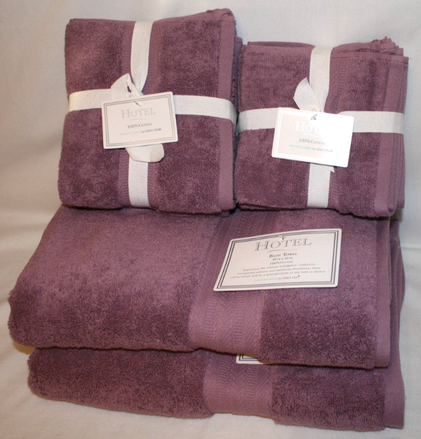 100% Cotton Hand Bath Towels Set for Spa Hotel Salon 12pcs Purple