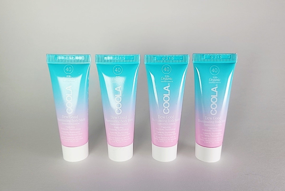 Coola Dew Good Illuminating Sunscreen Body Lotion - 4 Pack, 0.24 Oz Each