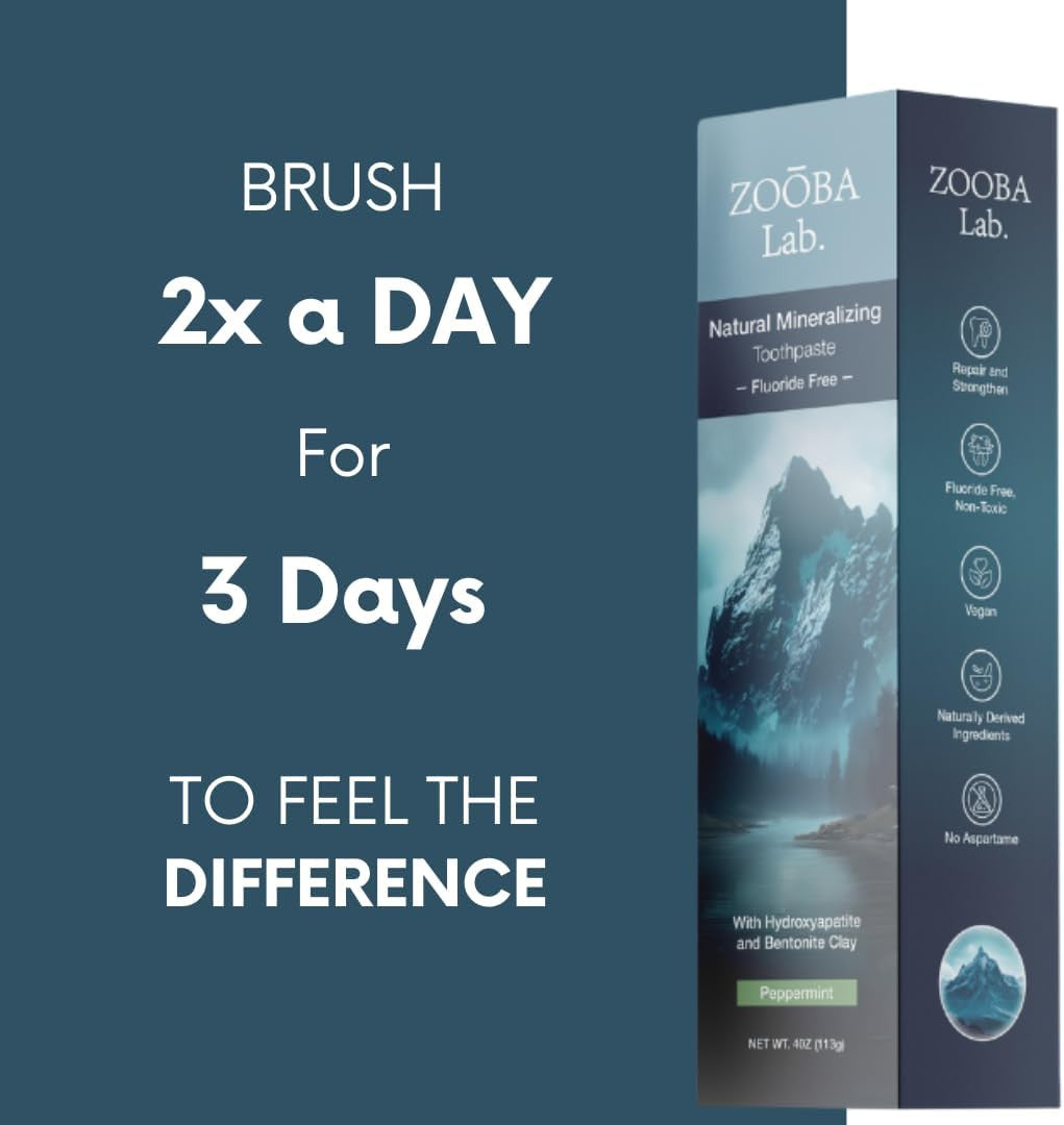Natural Fluoride-Free Toothpaste with Hydroxyapatite & Bentonite Clay - Remineralizing & Whitening - Vegan & Sensitive Teeth Safe