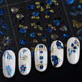 Gold Blue Lace Butterfly Floral Nail Art Stickers Set - 10 Sheets