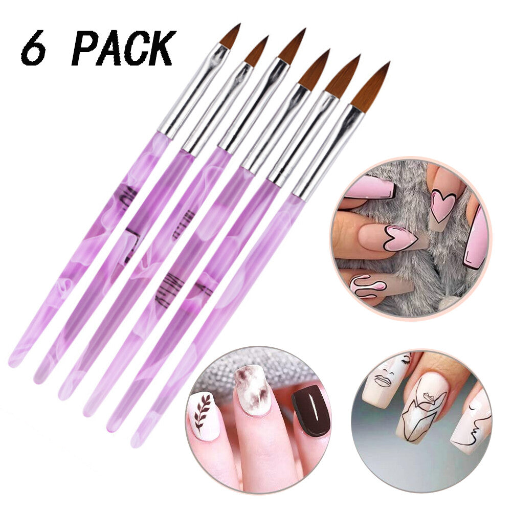 Acrylic Nail Brush Set 6 Sizes Kolinsky Sable Hair for Nail Art & Gel Application