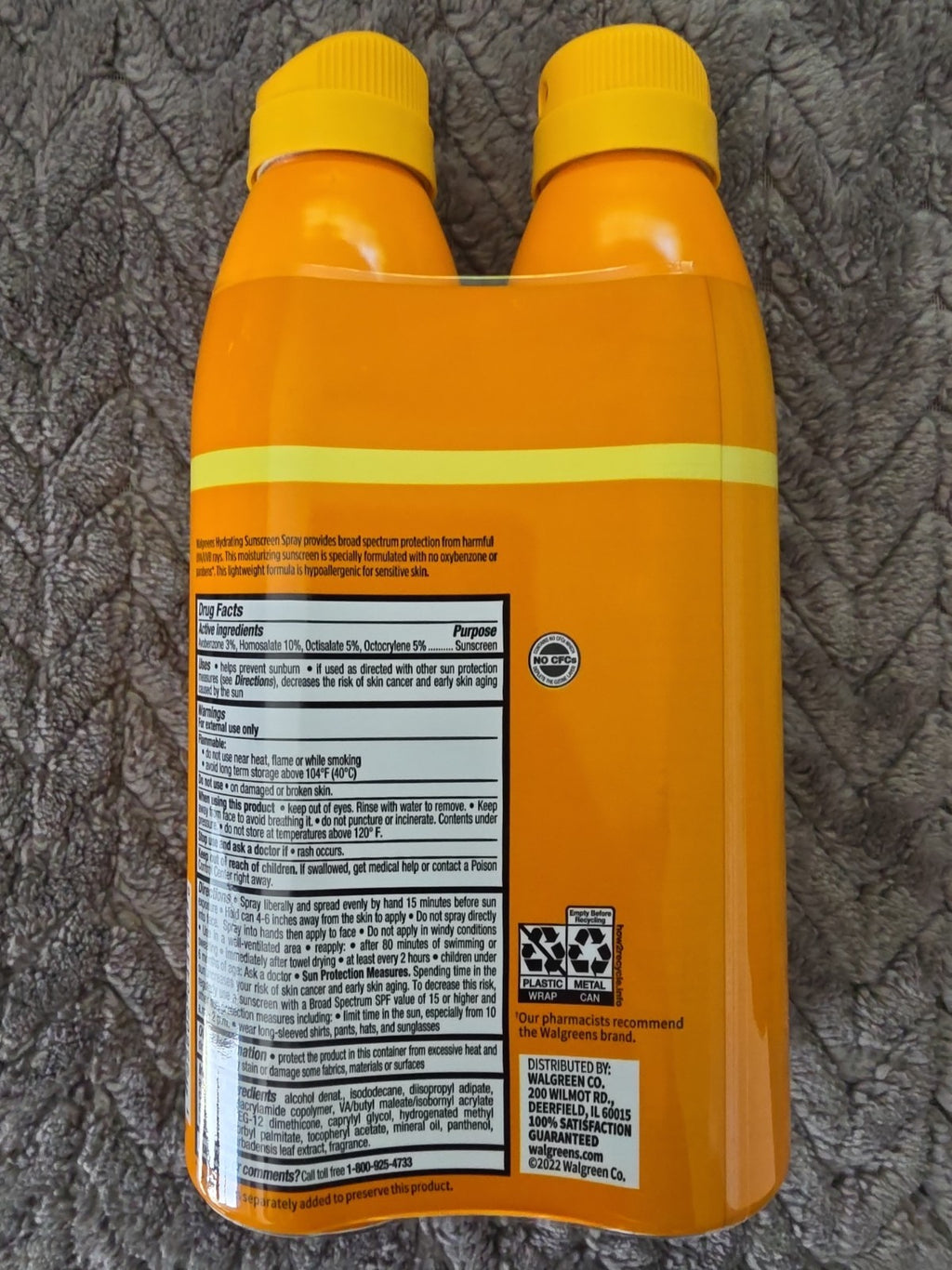 Walgreens SPF 50 Sunscreen Spray Hydrating Hypoallergenic 5.5 oz 2 Pack