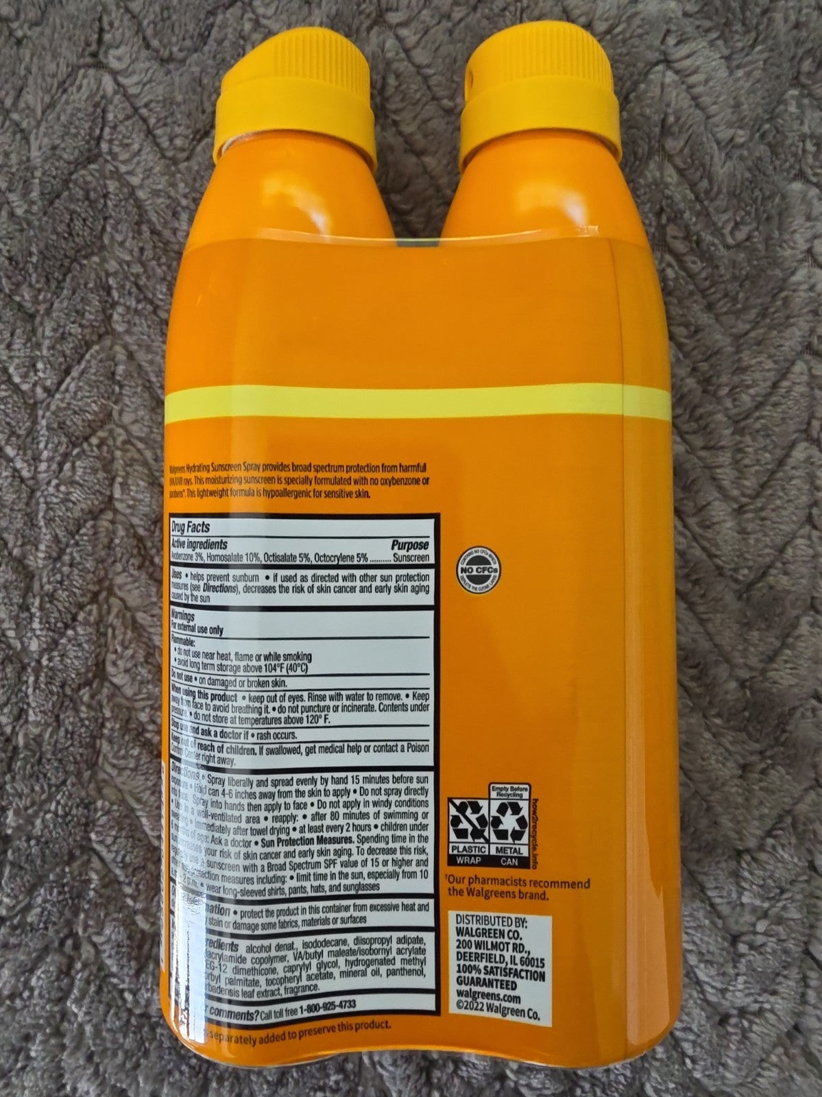 Walgreens SPF 50 Sunscreen Spray Hydrating Hypoallergenic 5.5 oz 2 Pack