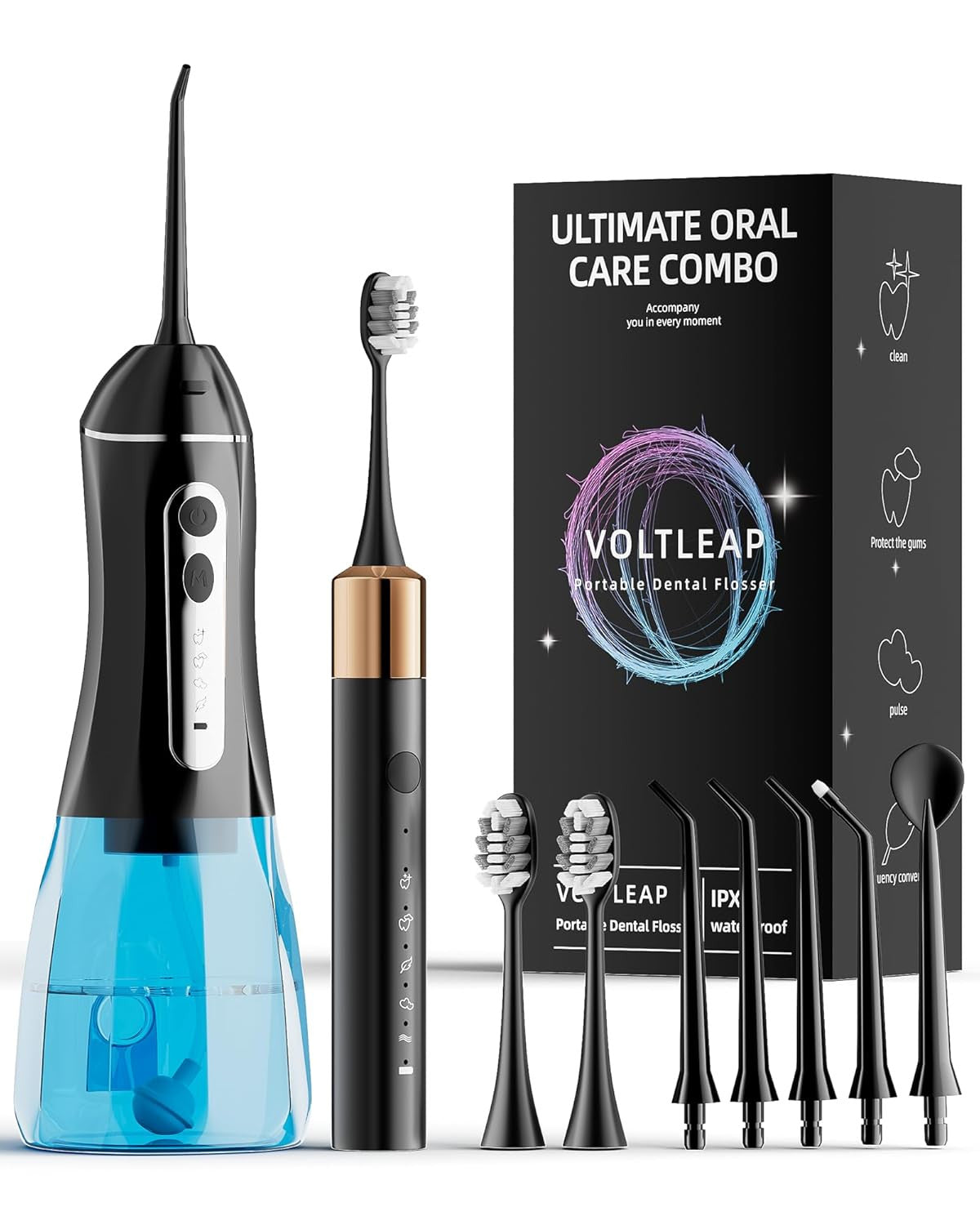 Electric Toothbrush with Water Flosser Set - Sonic Power, 5 Modes, 2 Brush Heads
