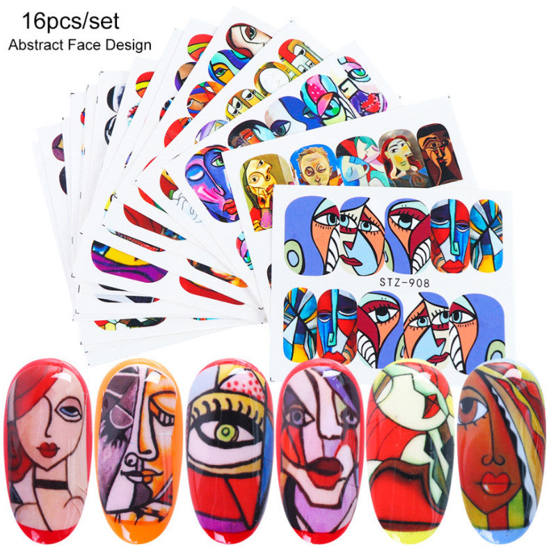 Water Decal Nail Art Stickers 16 Sheets Abstract Face Eye Designs