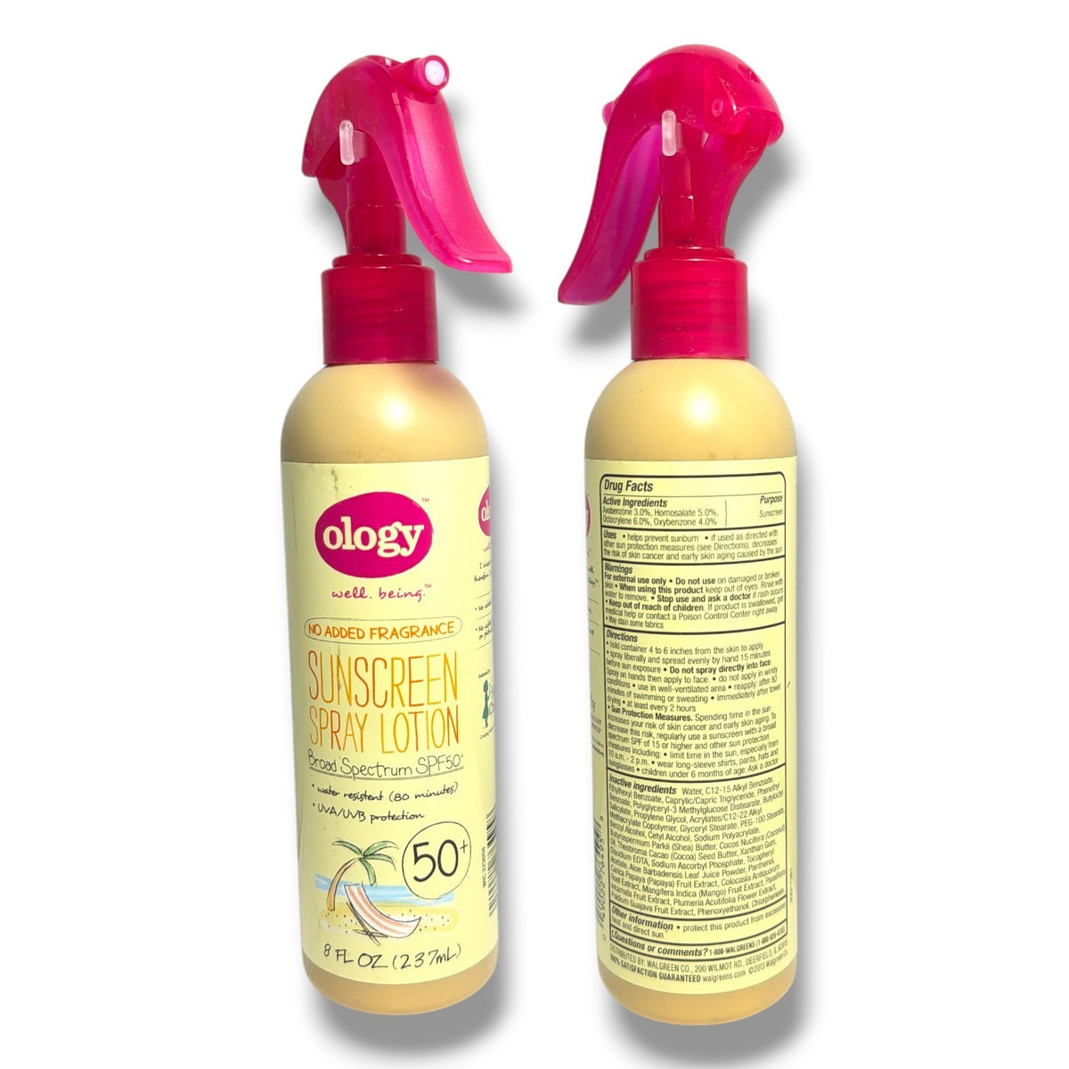 SPF 50+ Sunscreen Spray Lotion No Fragrance 8oz Set of 2