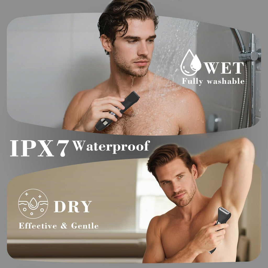 4-in-1 Waterproof Men’s Body Hair Trimmer with Dual Heads & Accessories