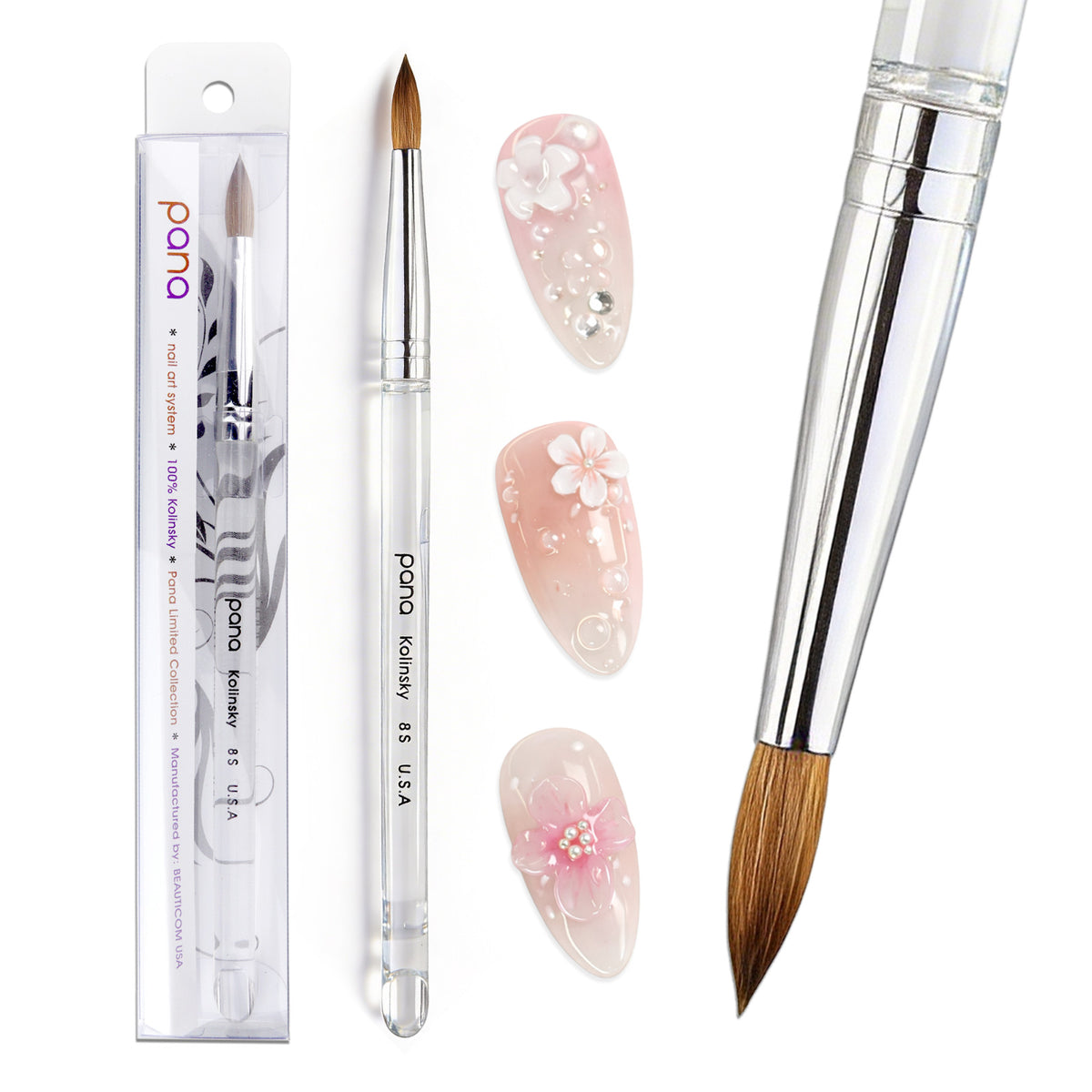 Professional Nail Art Brush Set - Kolinsky Sable with Acrylic Handle, Multiple Sizes
