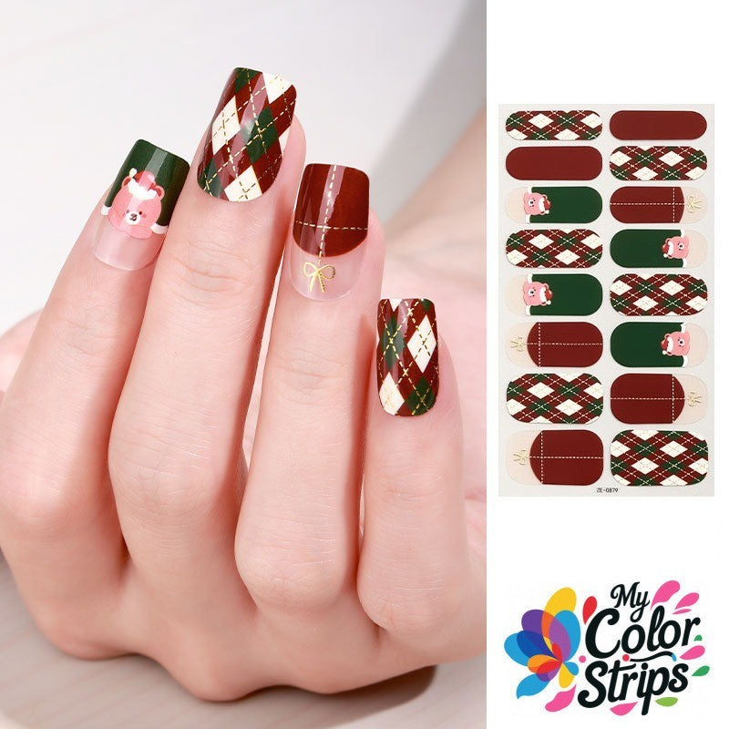 Full Size Christmas Nail Wraps Stickers Set - Holiday Nail Art Self-Adhesive Strips USA