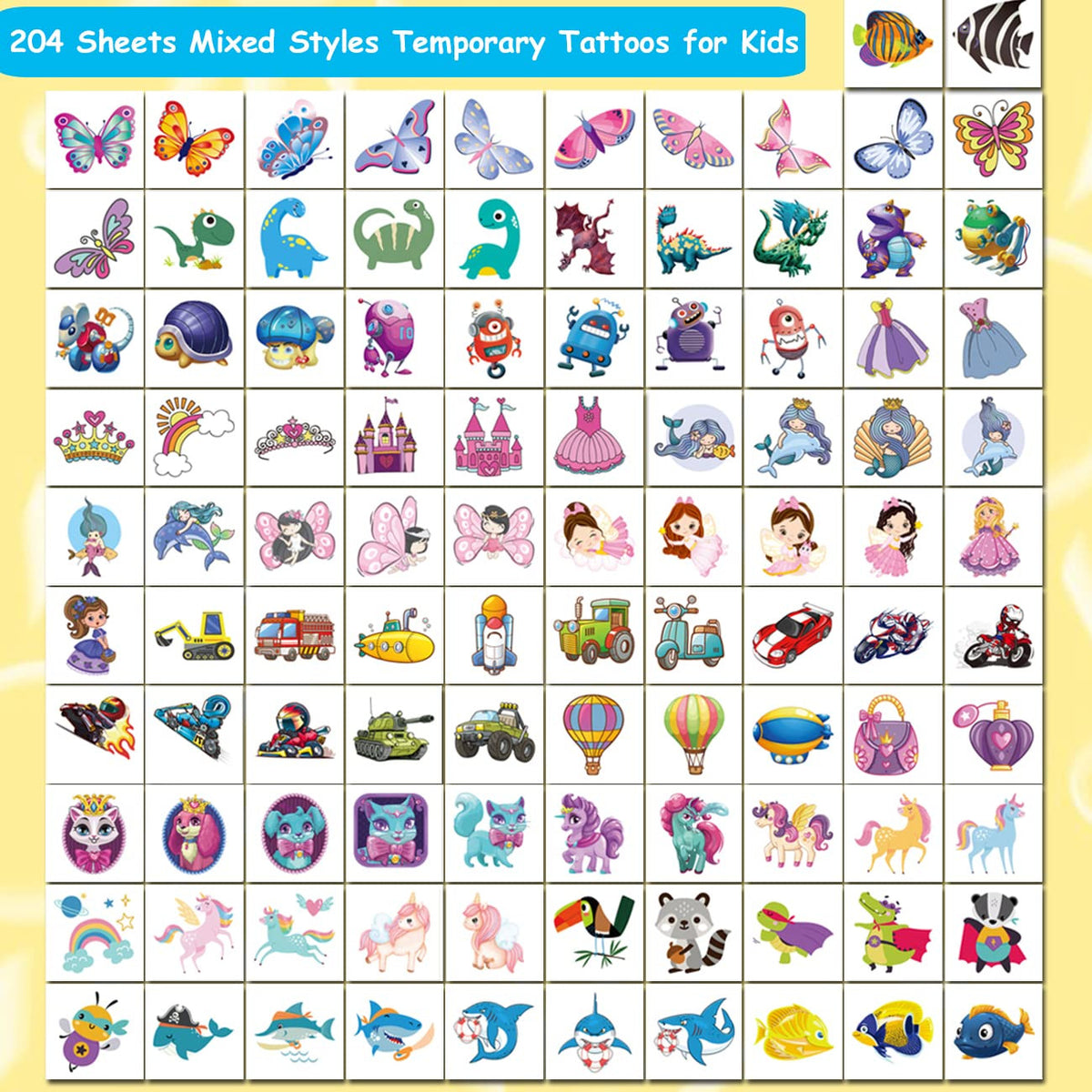 204 Pack Kids Temporary Tattoos - Individually Wrapped Fun Party Tattoos