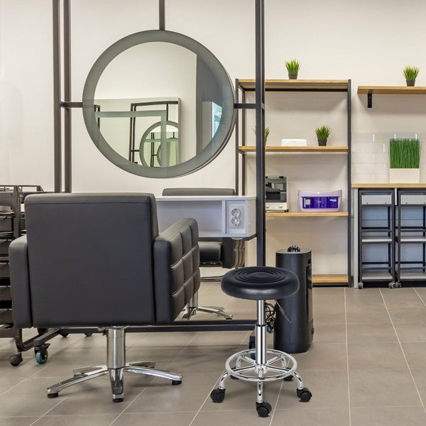 Black 360° Swivel Rolling Stool with Adjustable Height for Salon & Spa