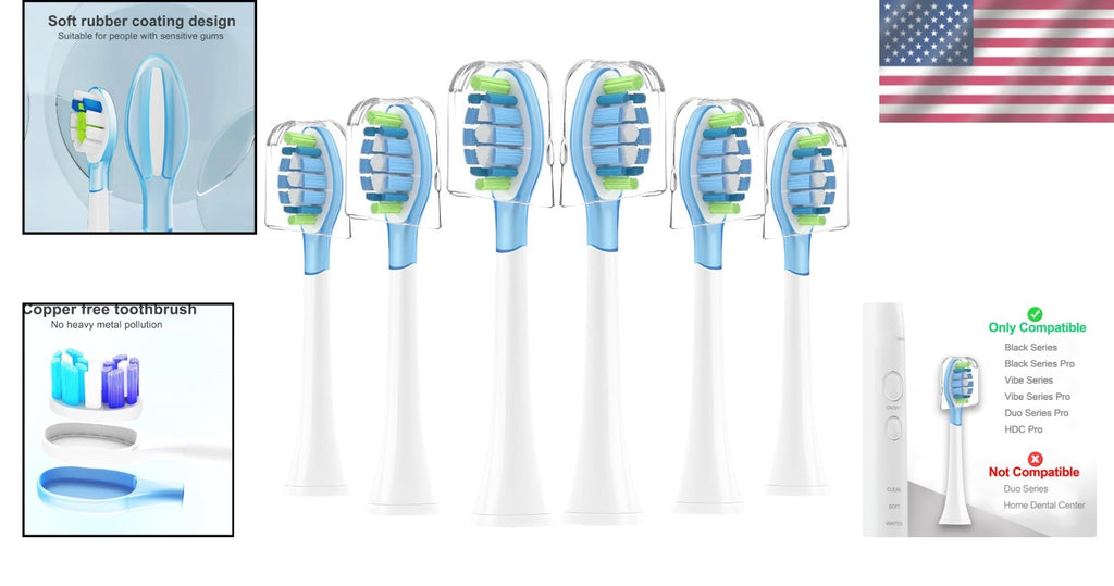 Replacement Toothbrush Heads for AquaSonic Vibe - Gentle on Gums, 6 Pack