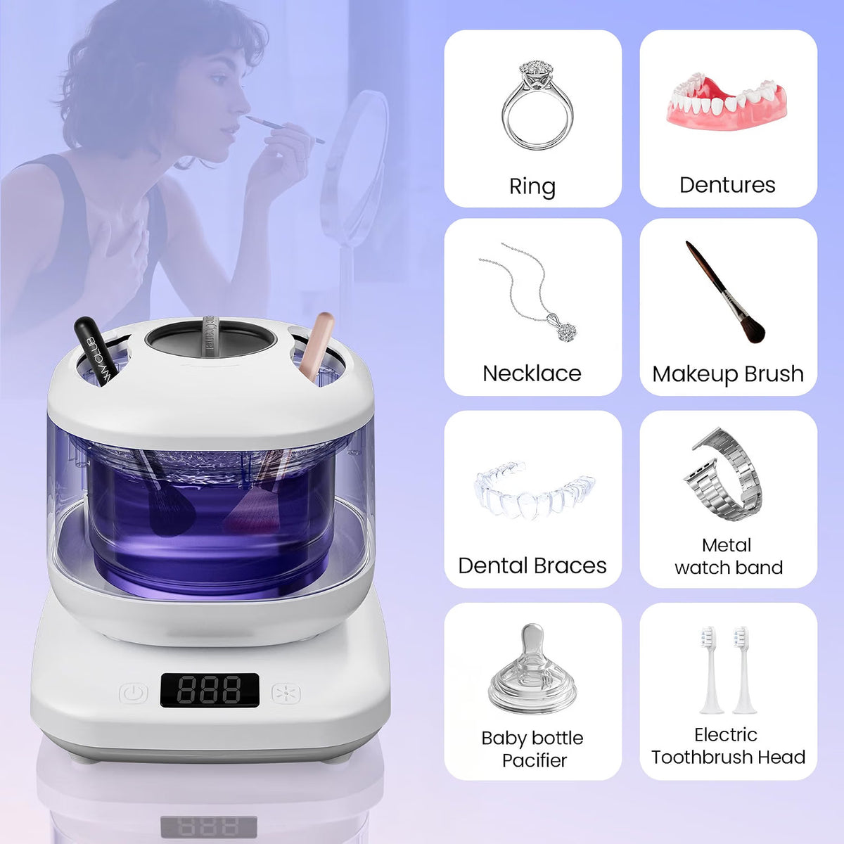 UV Ultrasonic Retainer Cleaner Machine for Dental Guards & Invisalign