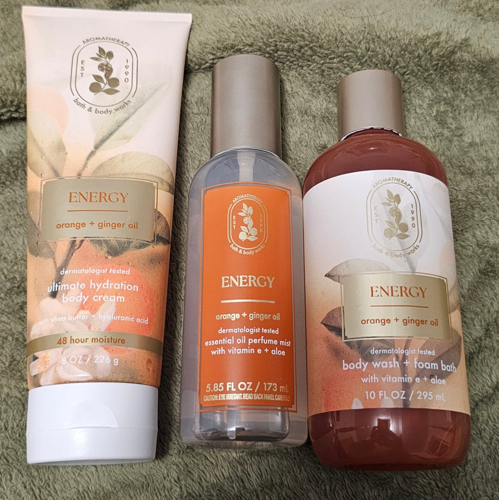 Orange & Ginger Aromatherapy Body Oil, Perfume, Wash & Cream Set
