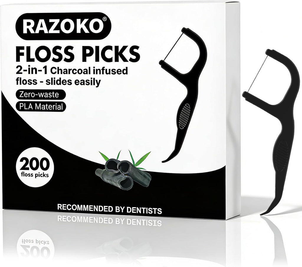 Biodegradable Charcoal Dental Floss Picks Eco-Friendly Bamboo Toothpick & Floss