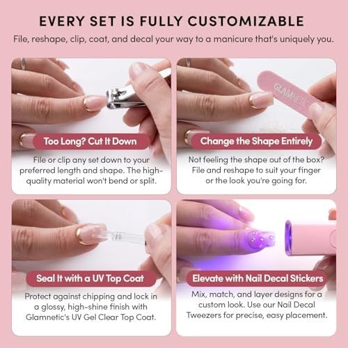 Almond Glazed Press On Nails Kit - 30 Reusable Fake Nail Set for Easy Application