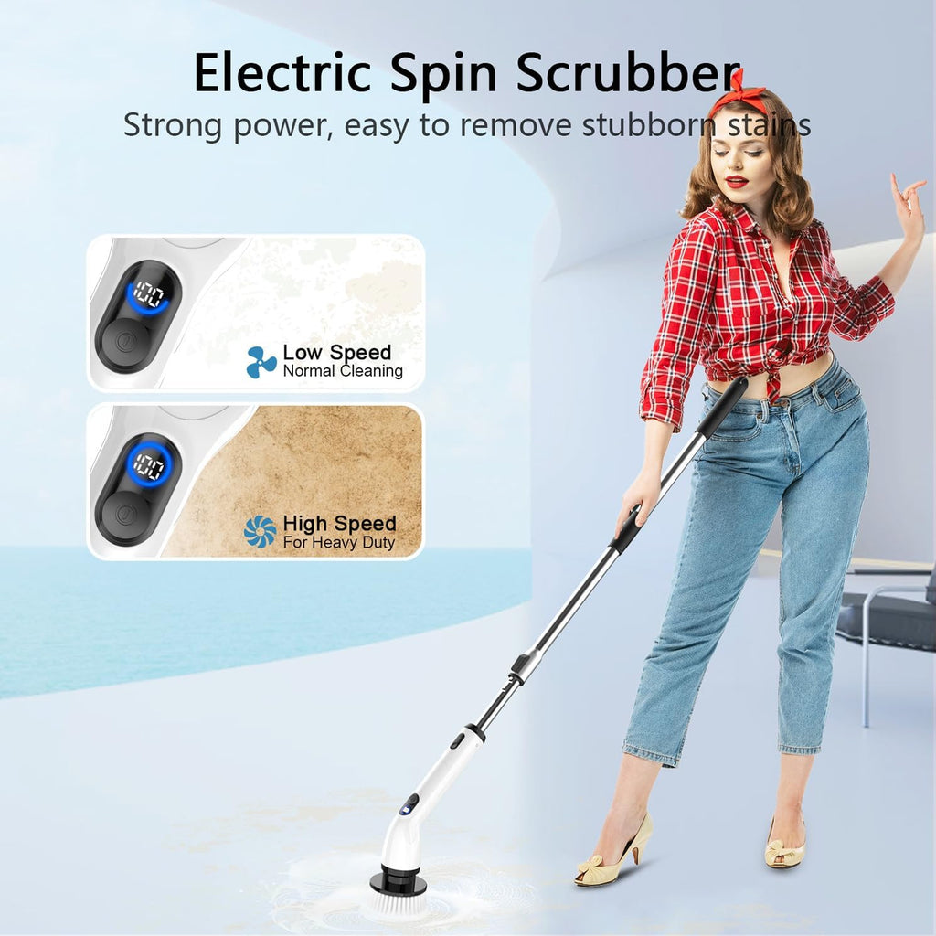 Electric Spin Scrubber Waterproof Bathroom Cleaning Tool with 4 Heads