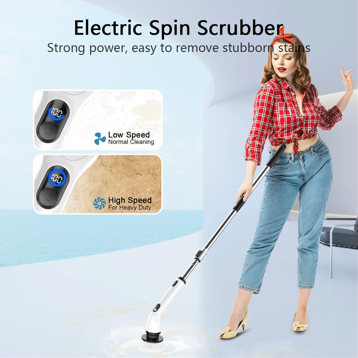 Electric Spin Scrubber Waterproof Bathroom Cleaning Tool with 4 Heads