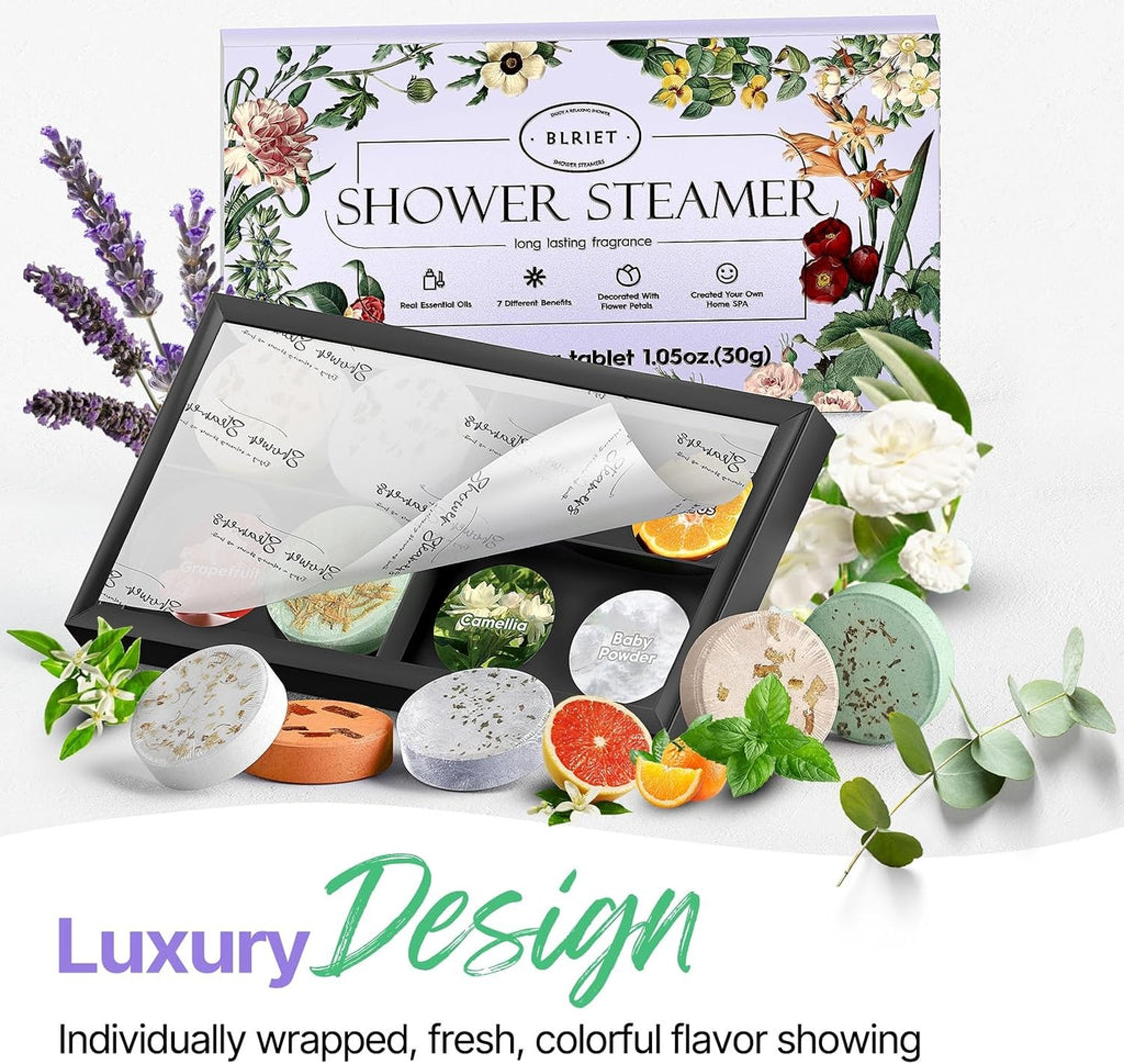 Aromatherapy Shower Steamers Set - Relaxing Essential Oil Bath Pods, 8 Count