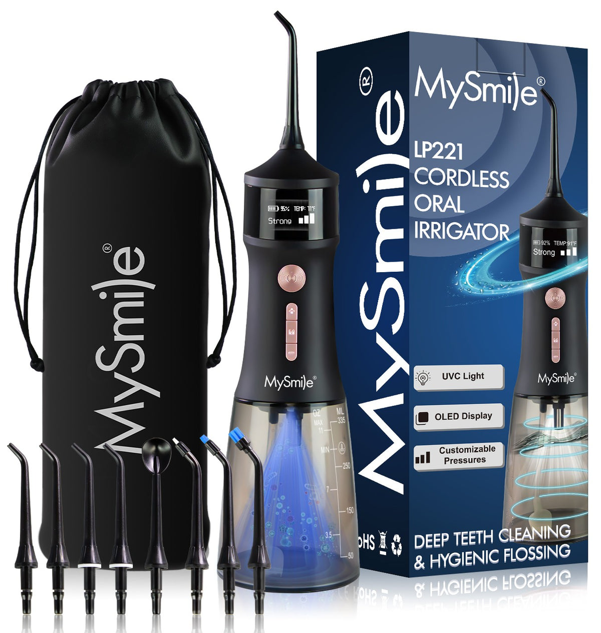 Cordless Water Flosser with UVC Sterilization and Multiple Modes - Black