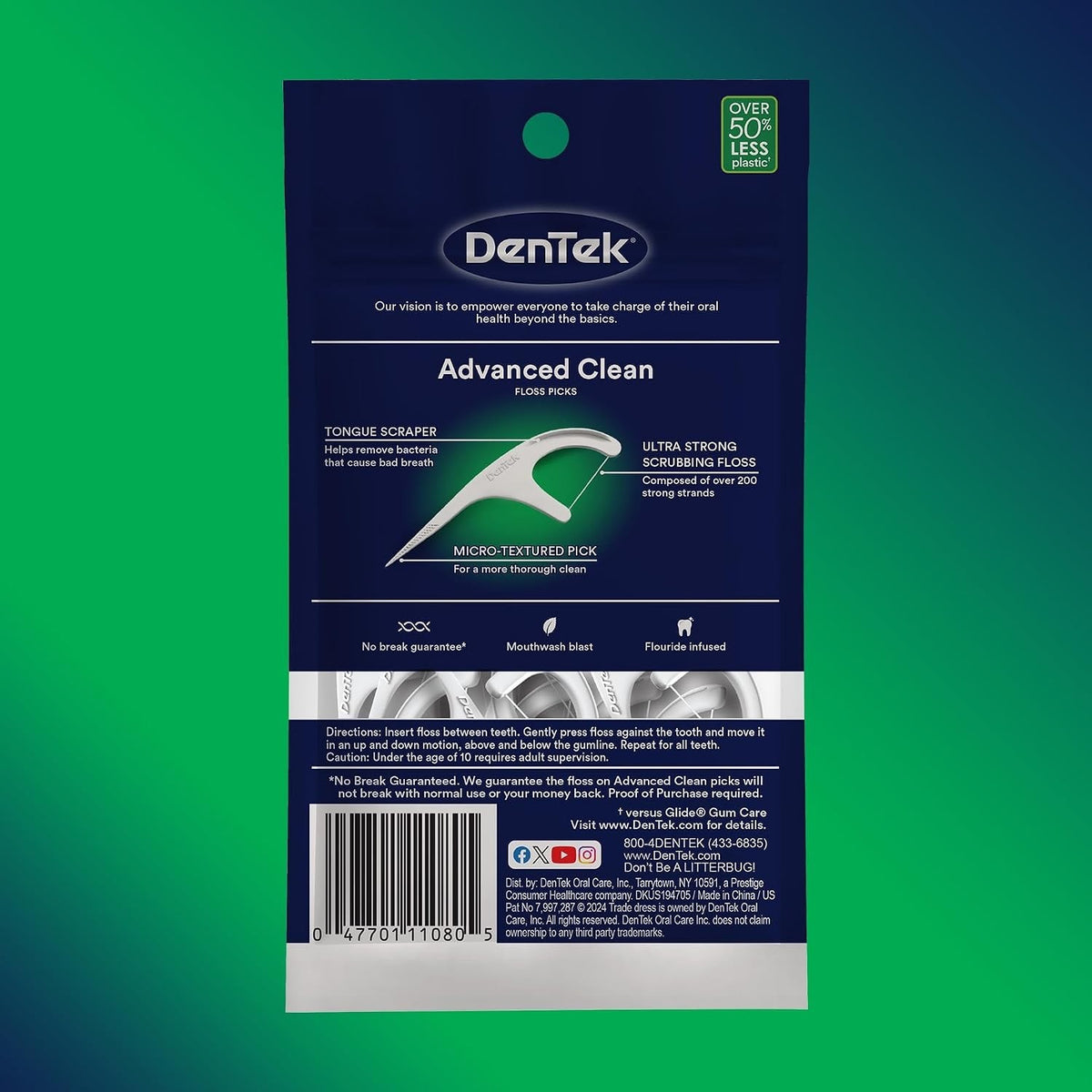 Dental Floss Picks with Micro-Textured Toothpick & Tongue Scraper - 120 Mint Flavored