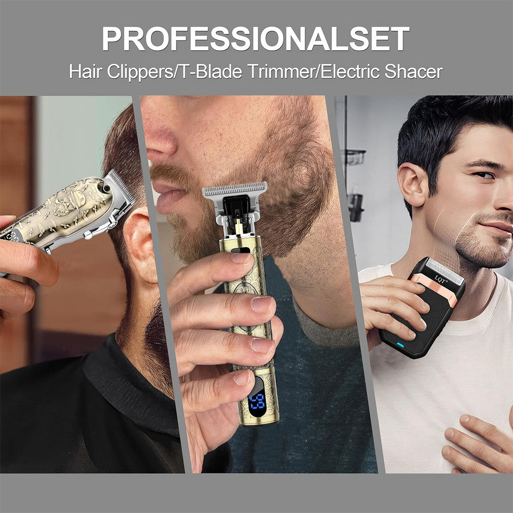 Men's Cordless Hair Clipper Set with LED Display and Beard Trimmer