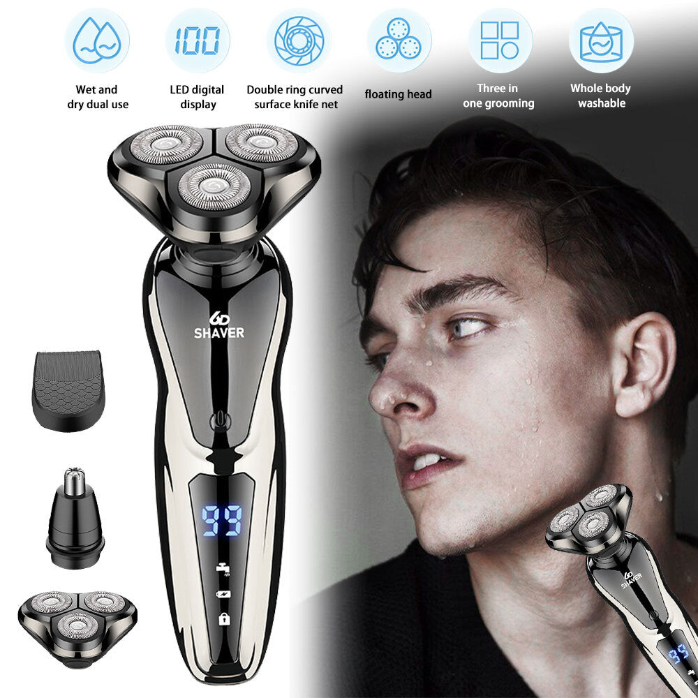 Rechargeable Men's Electric Shaver with LCD Display Waterproof Rotary Razor