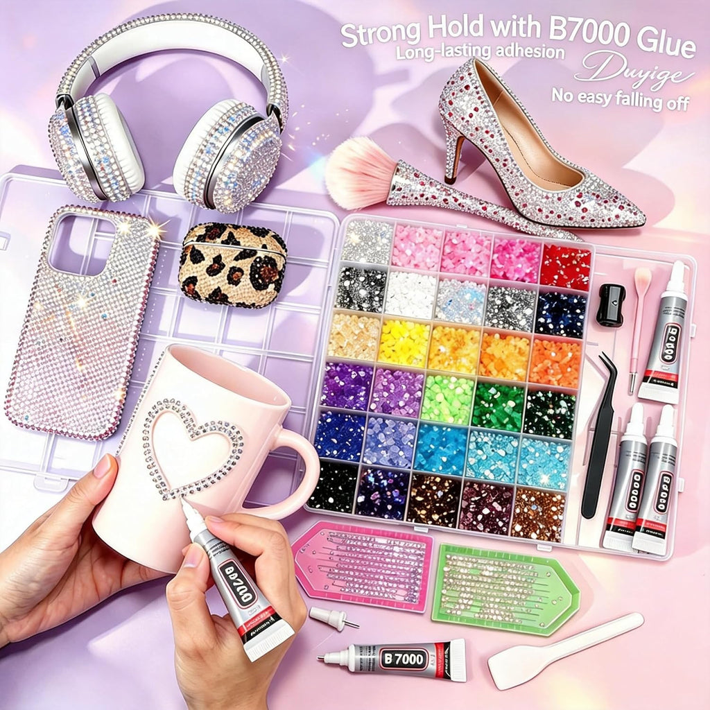 30 Colors 3mm Flat Back Rhinestones Craft Kit with Glue & Tools