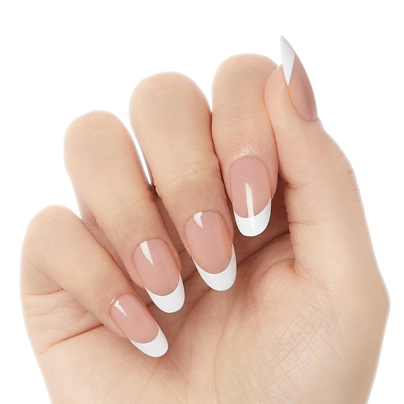 Gel Nail Kit with LED Lamp - Medium Oval Fake Nails, French Style, 34 Pieces