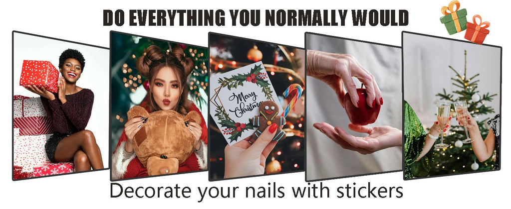 Christmas Tree Nail Stickers Gold Nail Art Decals with Pearls - Festive Holiday Manicure