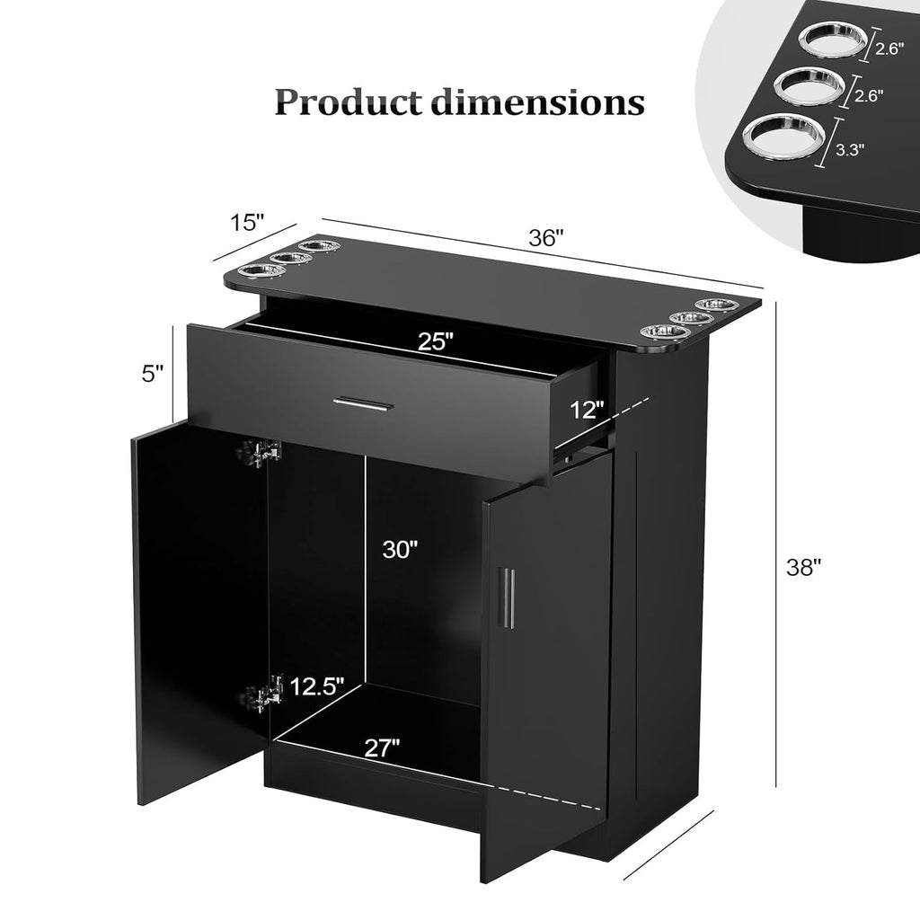 Salon Storage Station with Drawers and Hair Dryer Holders for Beauty Salons