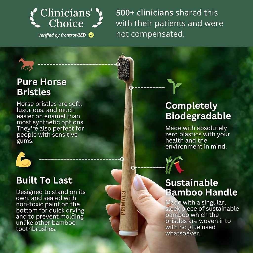 Horse Bristle & Bamboo Toothbrush - Eco-Friendly Soft Natural Bristles