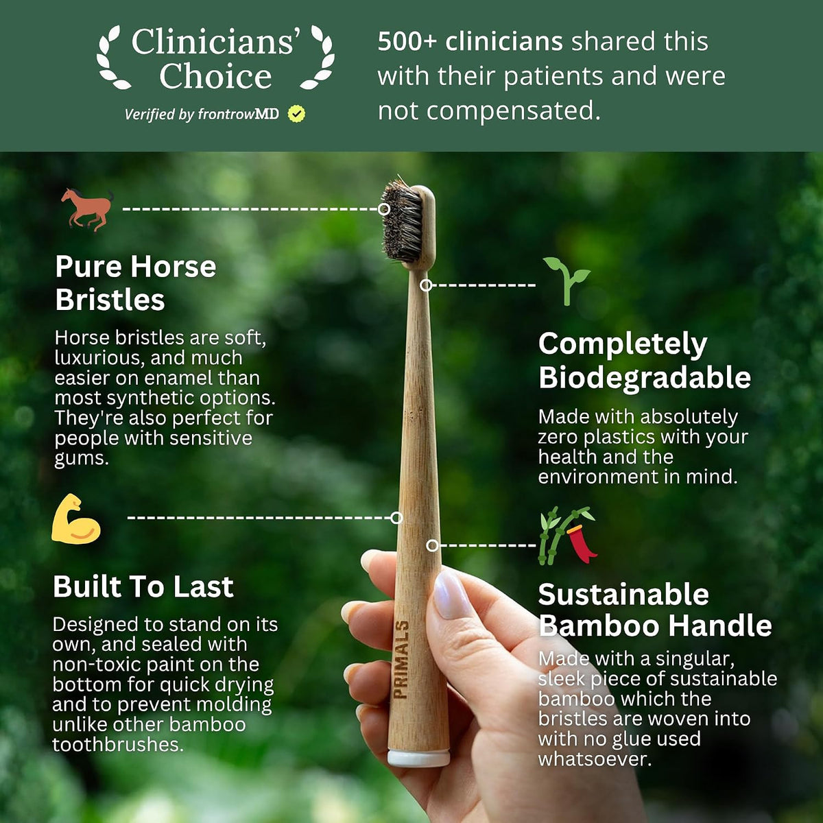 Horse Bristle & Bamboo Toothbrush - Eco-Friendly Soft Natural Bristles