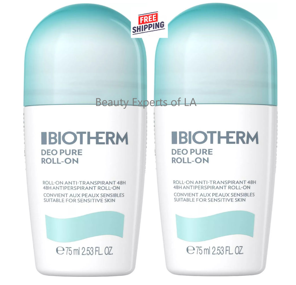 2 Pack Biotherm Deodorant Roll-On 48H Antiperspirant 75ml - Sensitive Skin