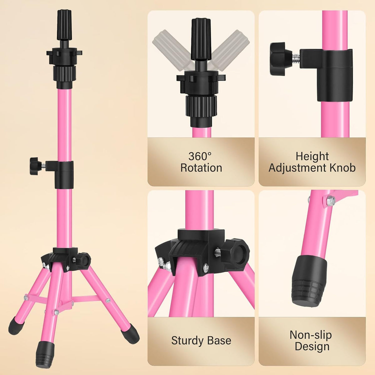 Adjustable 25 Inch Wig Stand Tripod for Hairdressing Practice