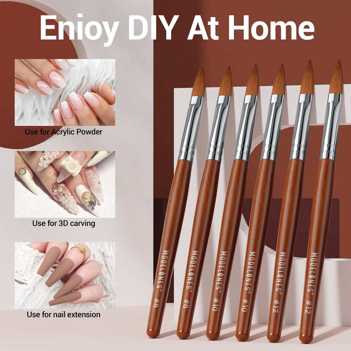 Acrylic Nail Brush with Wooden Handle - Size 8 for Professional & DIY Nail Art