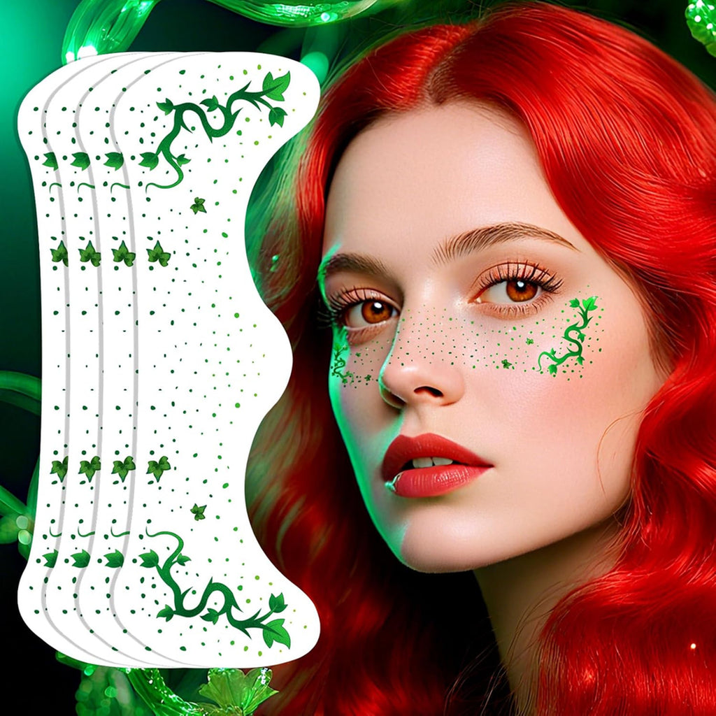 Ivy Face Tattoo Set – 8 Sheets Water-Resistant Freckles & Vines for Halloween