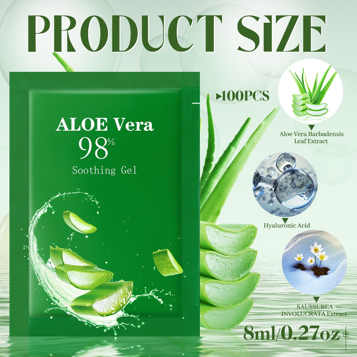 Organic Aloe Vera Gel 98% After Sun Care for Face and Body - 100 Pcs