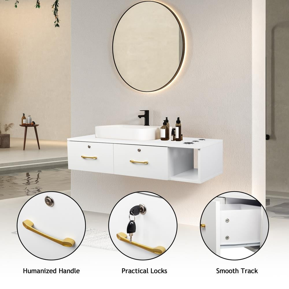 Wall Mount Hair Styling Salon Station with 3 Appliance Holders and Lockable Drawers