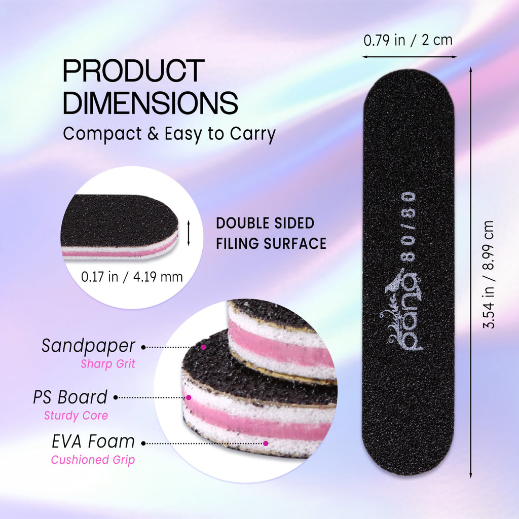 Mini Double-Sided Nail Files Set for Manicures & Nail Prep - Reusable Emery Boards