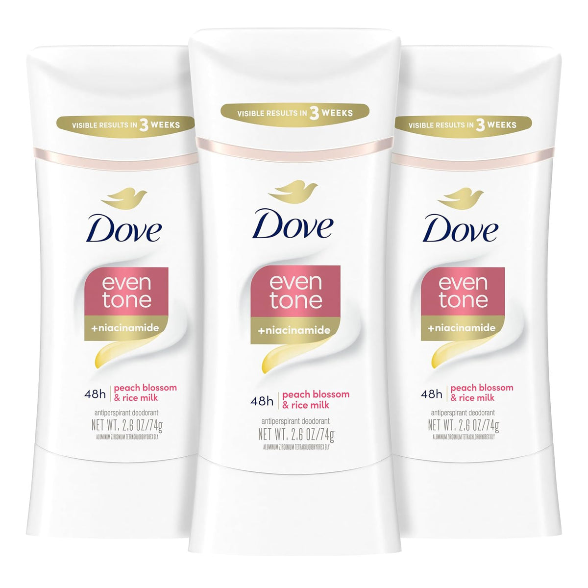 Dove Antiperspirant Deodorant Stick Peach Blossom & Rice Milk 3 Pack