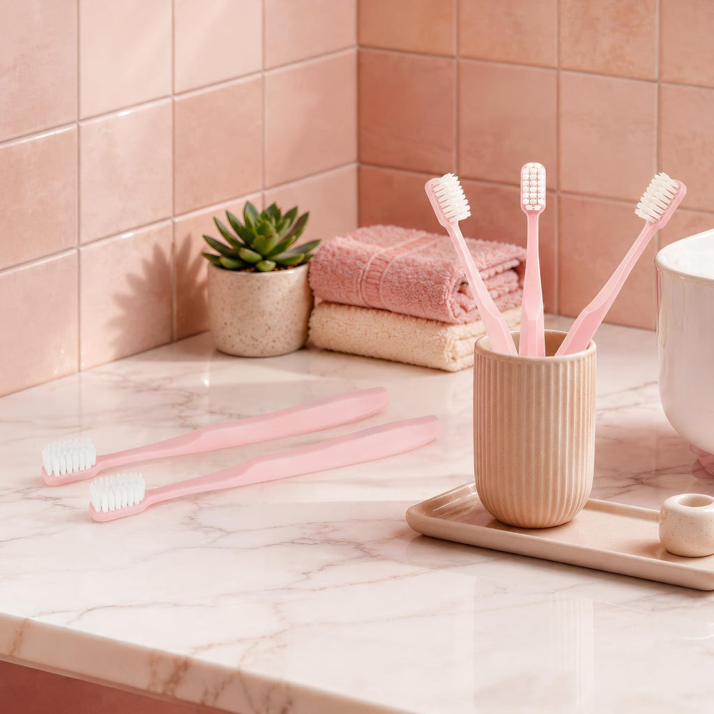 Extra Soft Manual Toothbrushes for Adults - Ultra Dense Nano Bristles, 5-Pack Pink