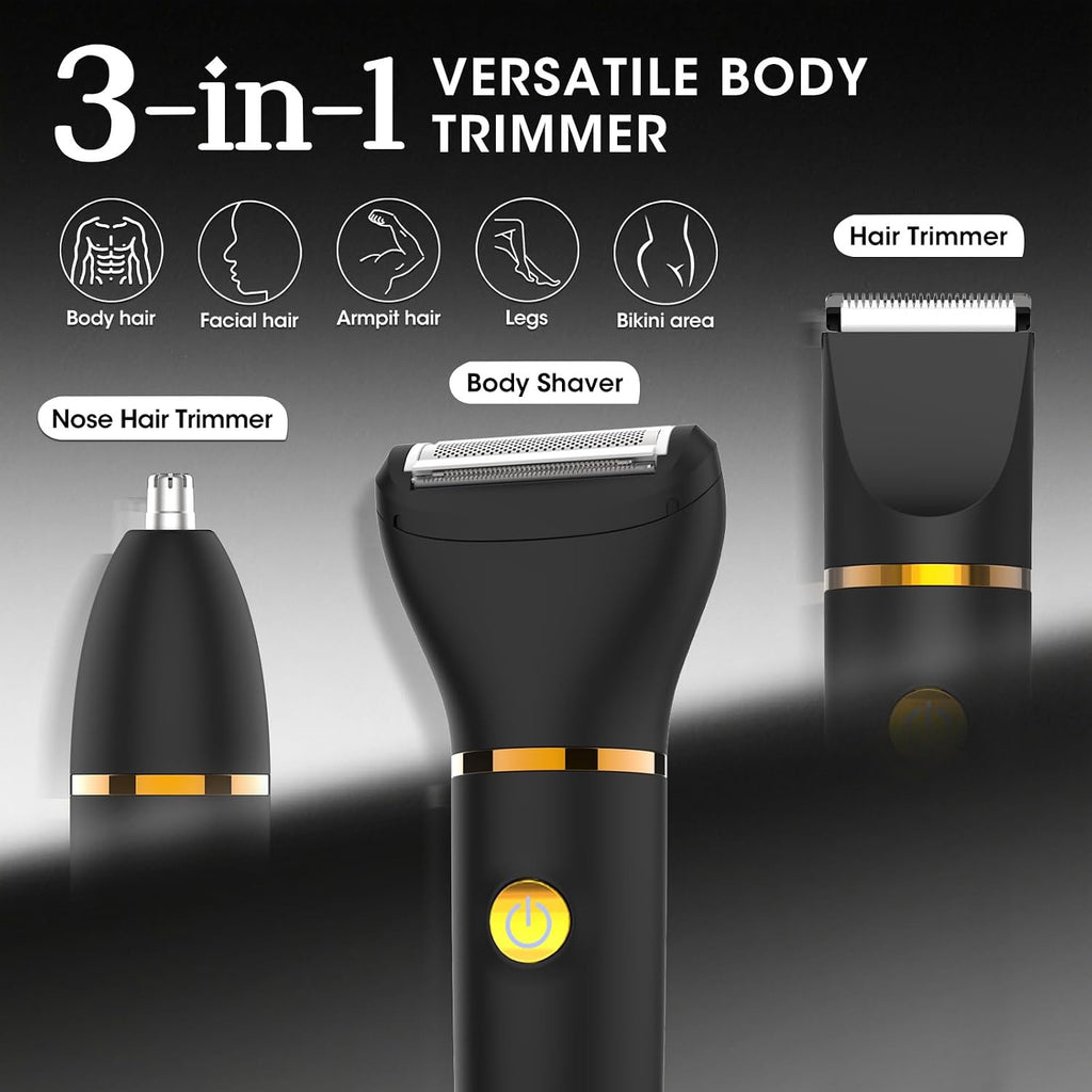 Men's 3-in-1 Body Hair Trimmer Grooming Kit Waterproof & Rechargeable