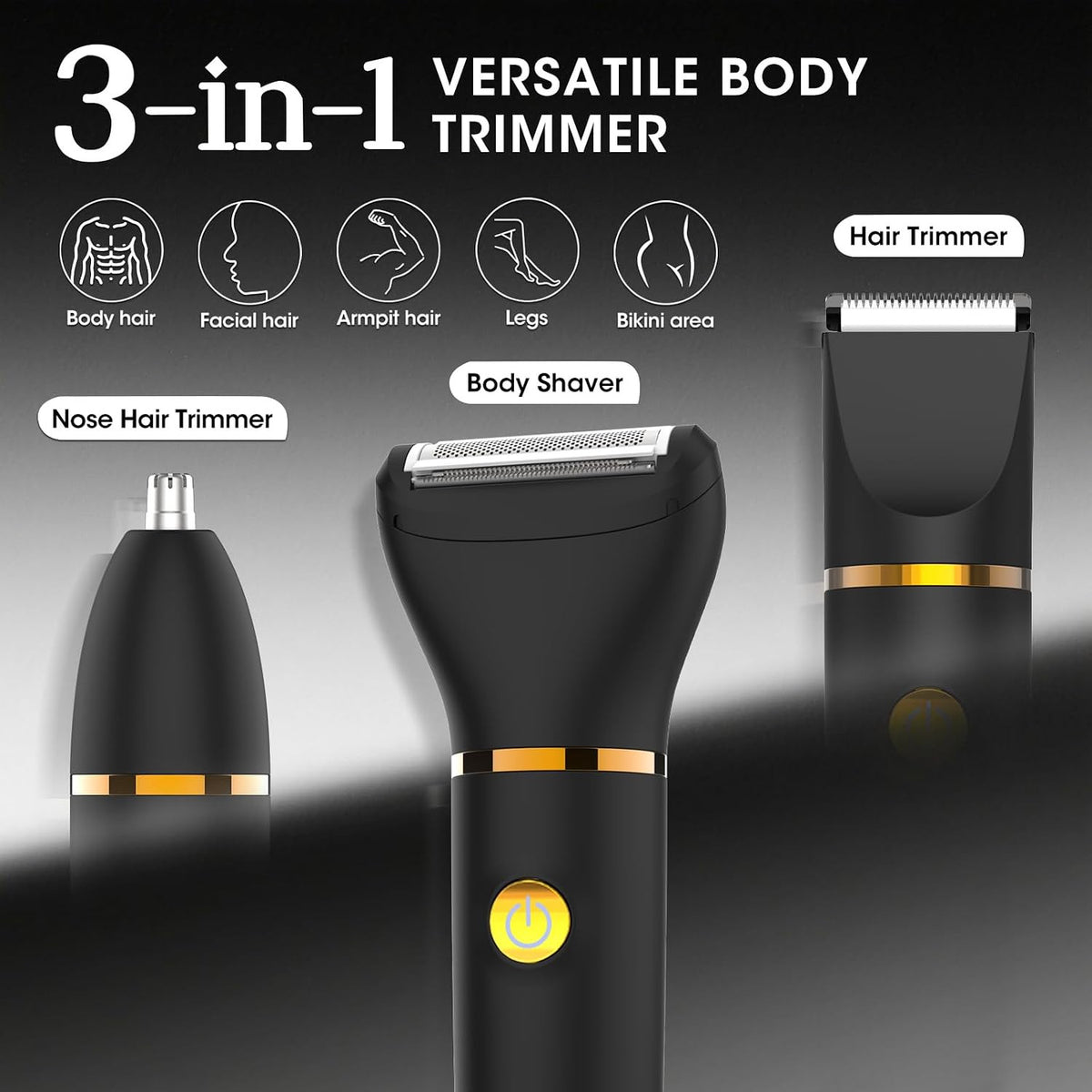 Men's 3-in-1 Body Hair Trimmer Grooming Kit Waterproof & Rechargeable
