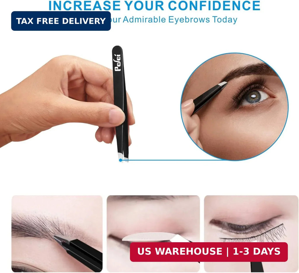 Professional Stainless Steel Tweezers Set for Eyebrows & Facial Hair Removal