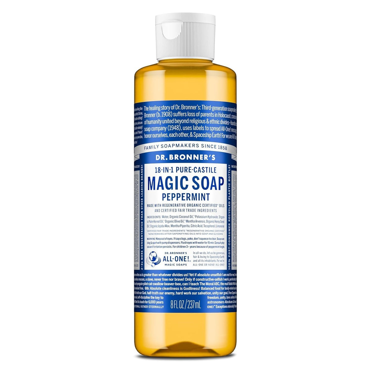 Peppermint Castile Liquid Soap - 8 oz Multi-Purpose Body & Home Cleanser