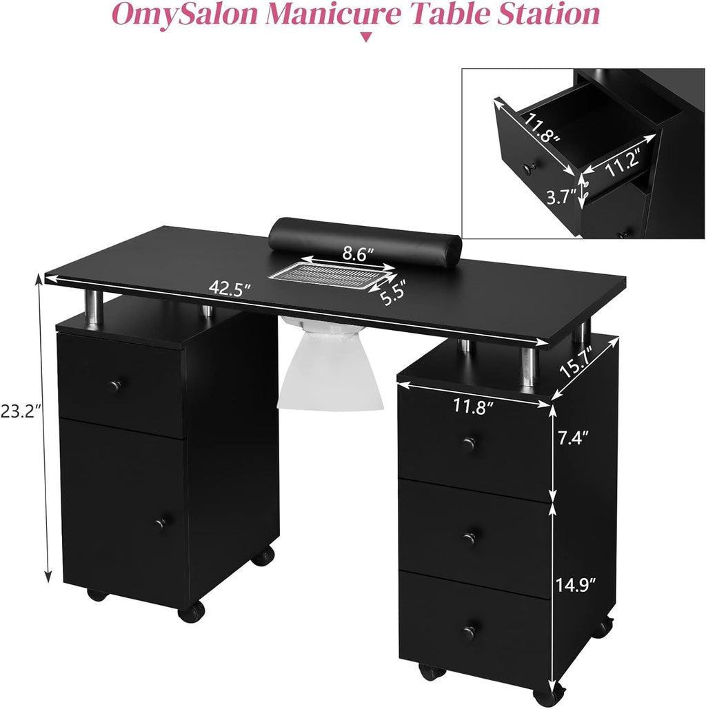 Manicure Table with Storage Drawers and Dust Collector - Professional Nail Desk